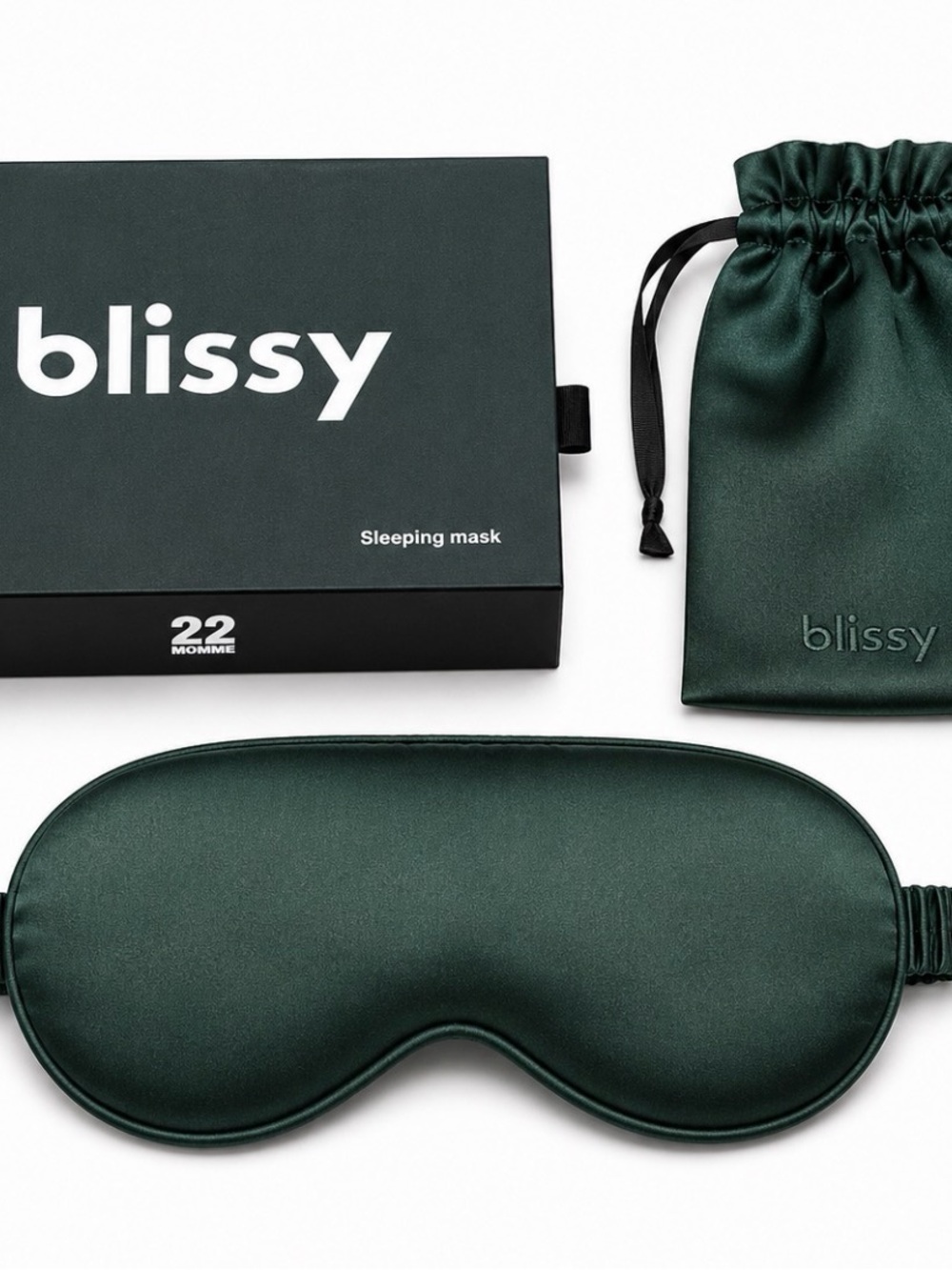 Blissy Men's Deep Emerald Satin Sleep Mask with Pouch and Box NWT